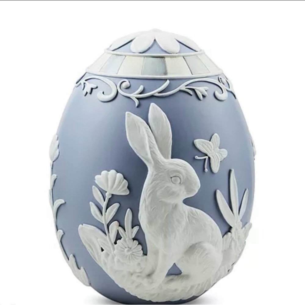 ❤️SOLD❤️New  Large Mackenzie-Childs Blue And White Egg Rabbit In Sterling Check